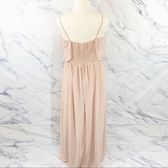 ASOS Peach Nude Off Shoulder Flowy Dress 14 - Picture 6 of 9